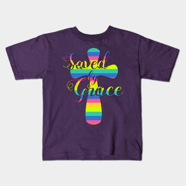 Colorful Saved by Grace Kids T-Shirt by AlondraHanley